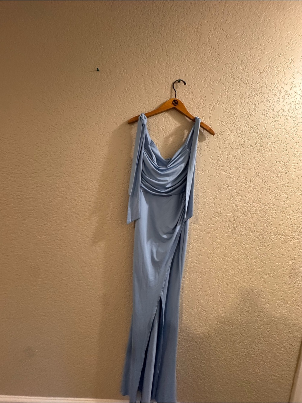 Light Blue Cowl Neck Maxi Dress with Side Drape